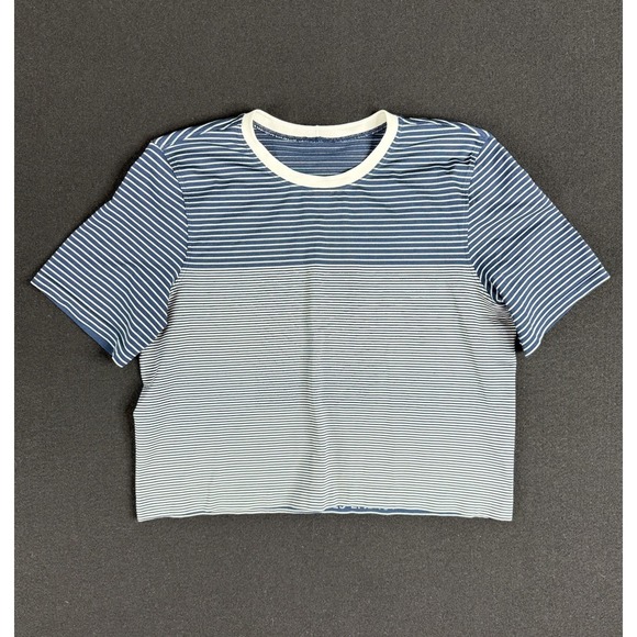 lululemon athletica Tops - Lululemon Seamless Classic Fit Mariner Stripe Cropped T-Shirt Top Sz M Club Blue
